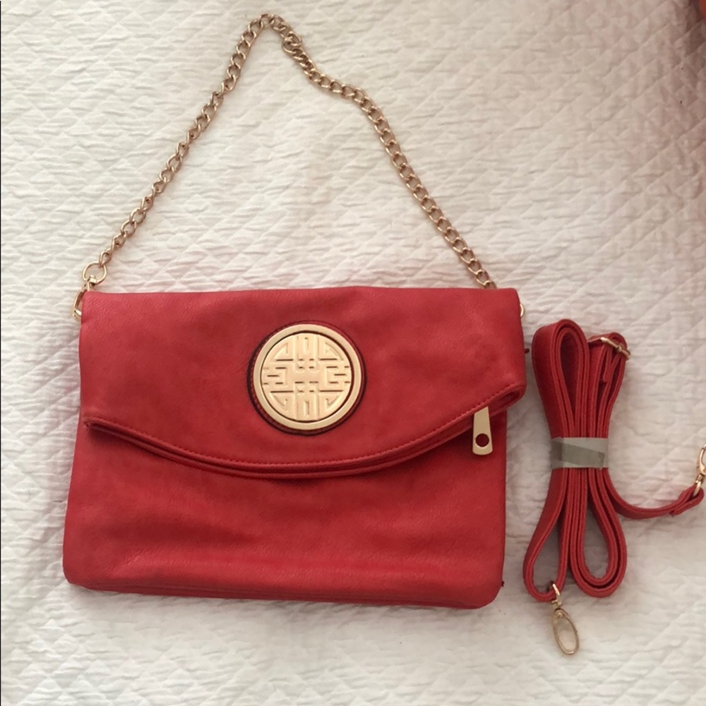 Coral and gold purse